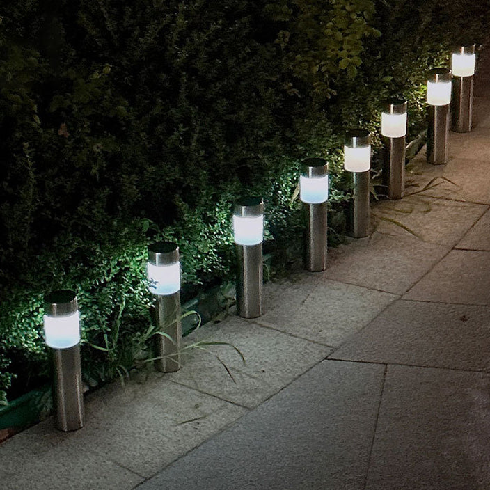 Lumière extérieure LED en acier inoxydable ABS cylindrique ronde solaire minimaliste moderne pour jardin 
