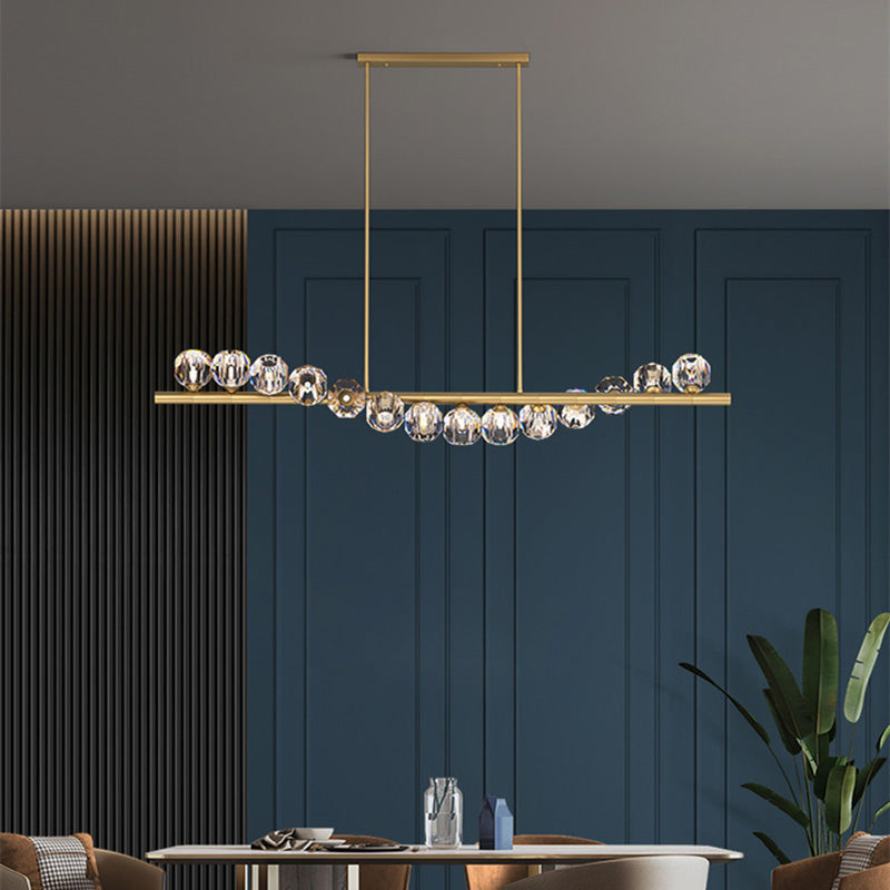 Lustre Moderne de Luxe Magic Bean Orb Linéaire en Cuivre et Cristal 9/11/14/17 Lumières Pour Salon 