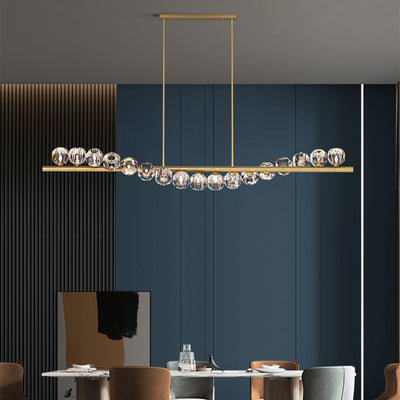 Lustre Moderne de Luxe Magic Bean Orb Linéaire en Cuivre et Cristal 9/11/14/17 Lumières Pour Salon 