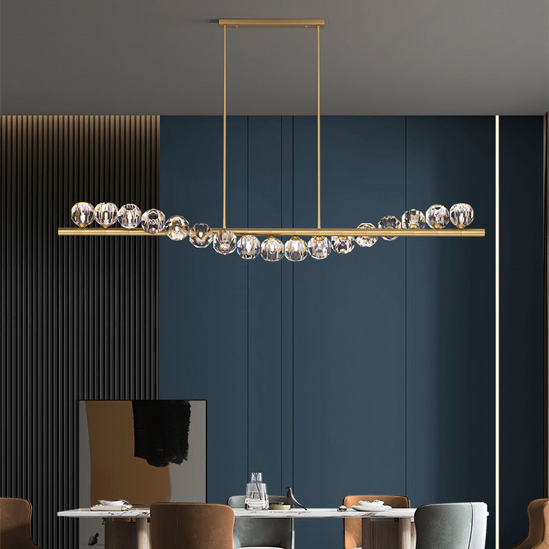 Lustre Moderne de Luxe Magic Bean Orb Linéaire en Cuivre et Cristal 9/11/14/17 Lumières Pour Salon 
