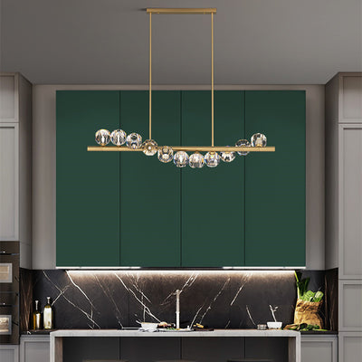 Lustre Moderne de Luxe Magic Bean Orb Linéaire en Cuivre et Cristal 9/11/14/17 Lumières Pour Salon 