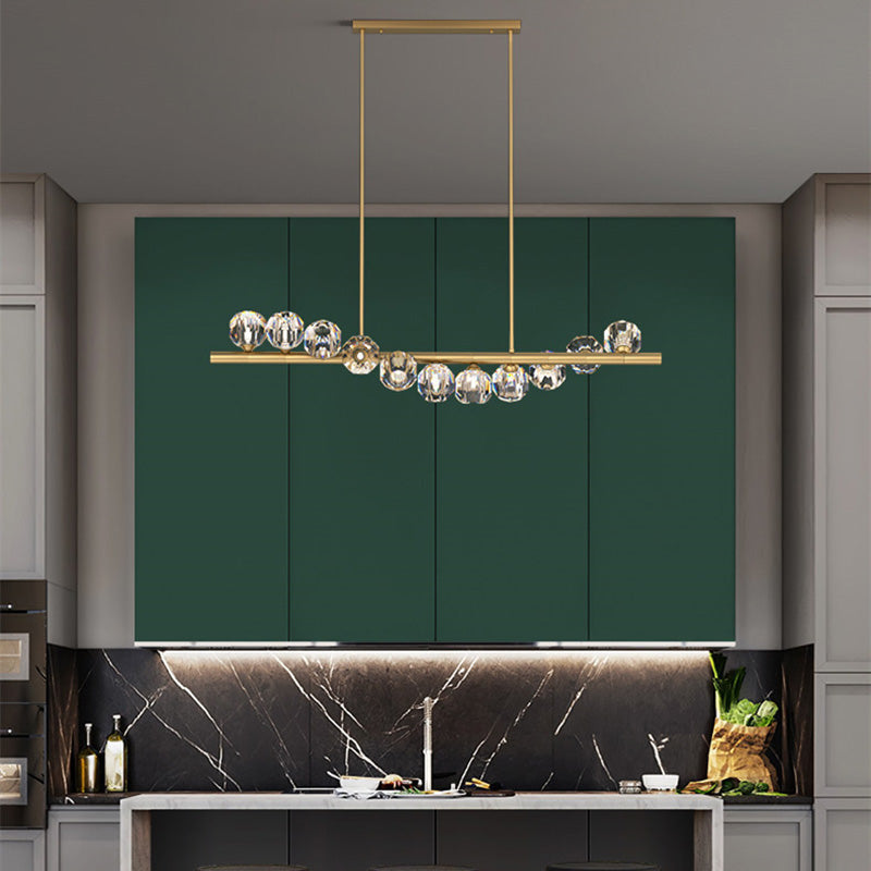 Lustre Moderne de Luxe Magic Bean Orb Linéaire en Cuivre et Cristal 9/11/14/17 Lumières Pour Salon 