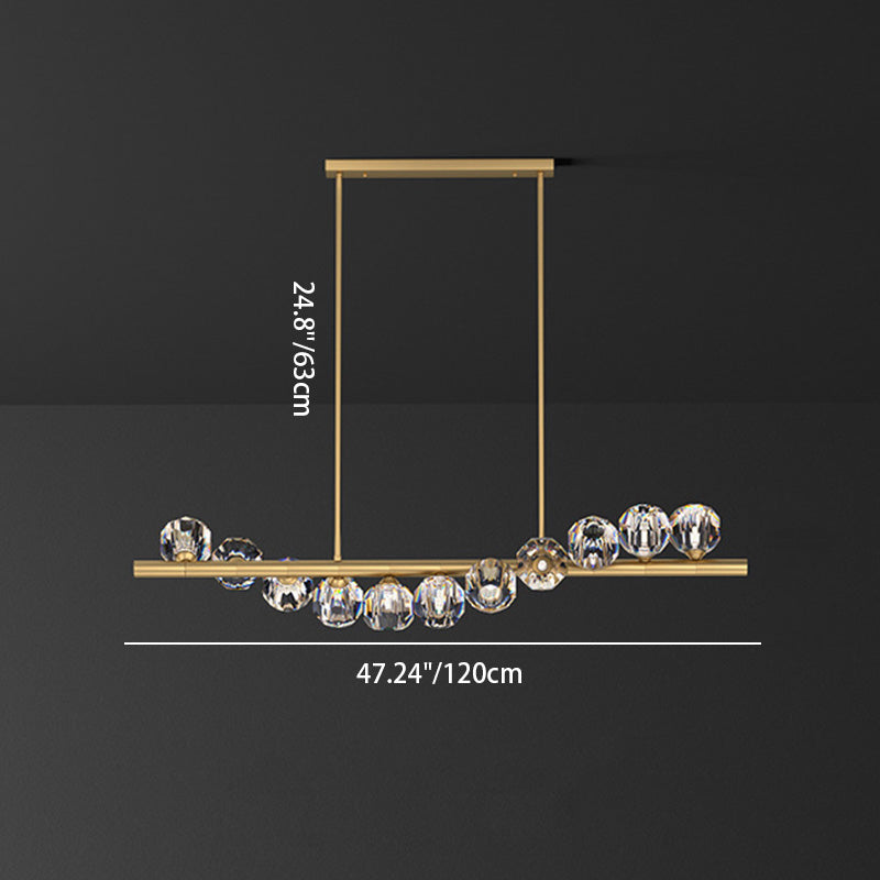 Lustre Moderne de Luxe Magic Bean Orb Linéaire en Cuivre et Cristal 9/11/14/17 Lumières Pour Salon 