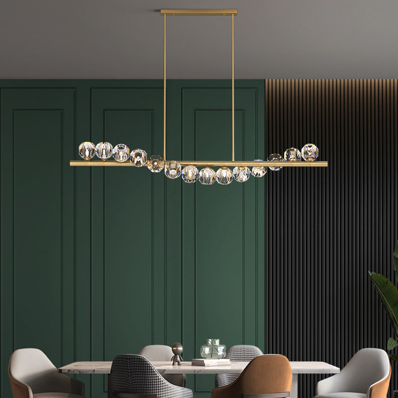 Lustre Moderne de Luxe Magic Bean Orb Linéaire en Cuivre et Cristal 9/11/14/17 Lumières Pour Salon 