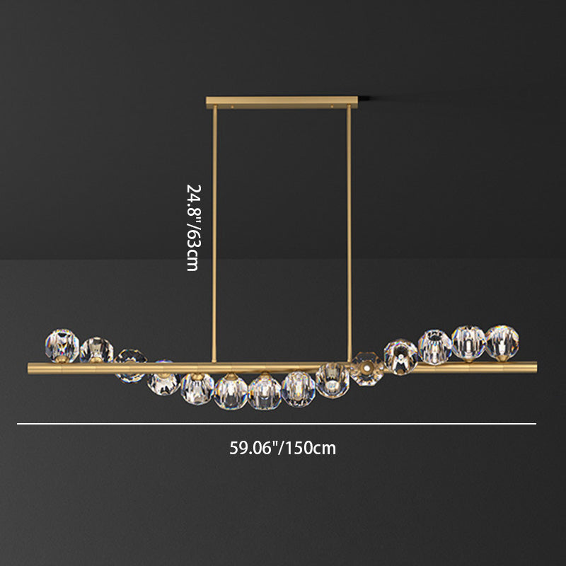Lustre Moderne de Luxe Magic Bean Orb Linéaire en Cuivre et Cristal 9/11/14/17 Lumières Pour Salon 