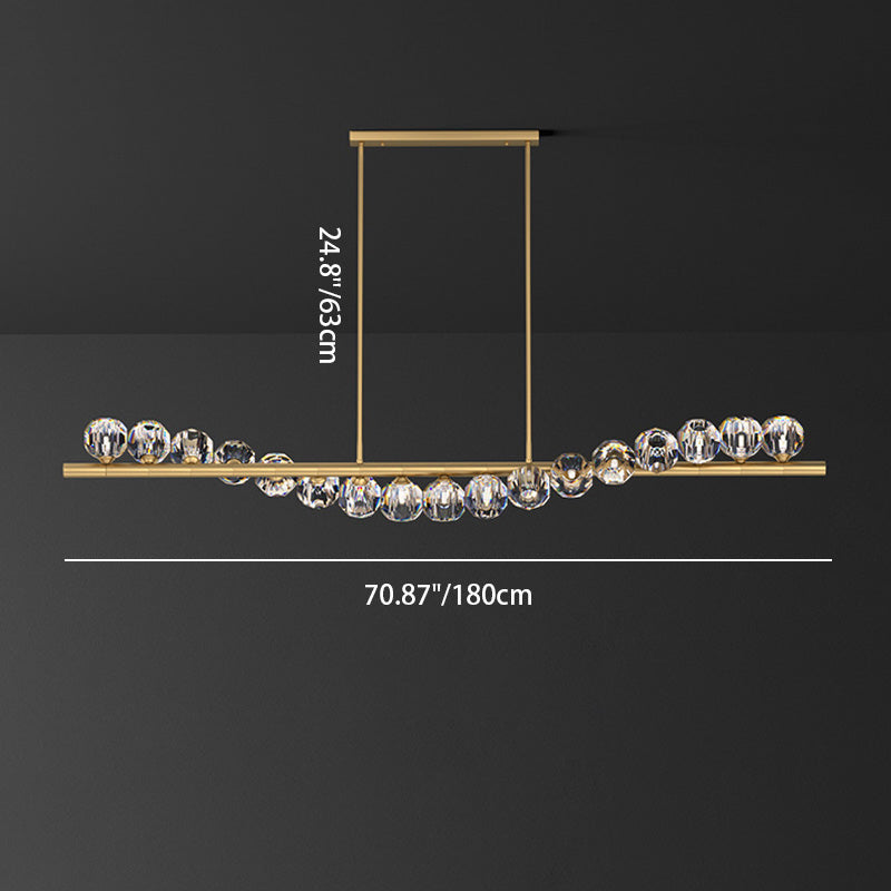Lustre Moderne de Luxe Magic Bean Orb Linéaire en Cuivre et Cristal 9/11/14/17 Lumières Pour Salon 