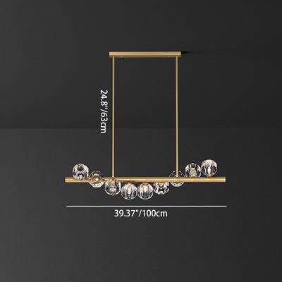 Lustre Moderne de Luxe Magic Bean Orb Linéaire en Cuivre et Cristal 9/11/14/17 Lumières Pour Salon 