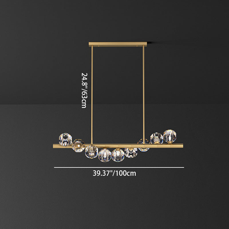 Lustre Moderne de Luxe Magic Bean Orb Linéaire en Cuivre et Cristal 9/11/14/17 Lumières Pour Salon 