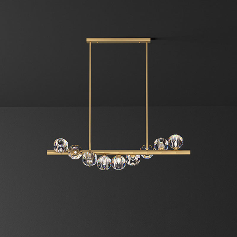 Lustre Moderne de Luxe Magic Bean Orb Linéaire en Cuivre et Cristal 9/11/14/17 Lumières Pour Salon 