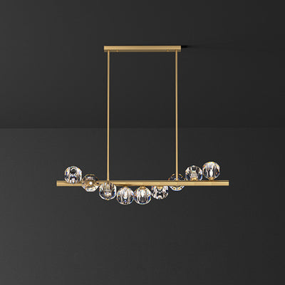 Lustre Moderne de Luxe Magic Bean Orb Linéaire en Cuivre et Cristal 9/11/14/17 Lumières Pour Salon 