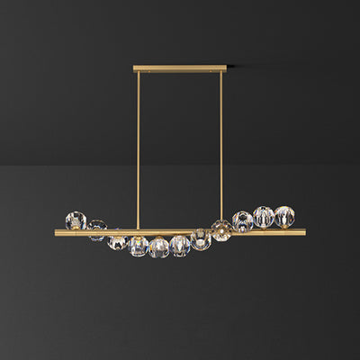 Lustre Moderne de Luxe Magic Bean Orb Linéaire en Cuivre et Cristal 9/11/14/17 Lumières Pour Salon 