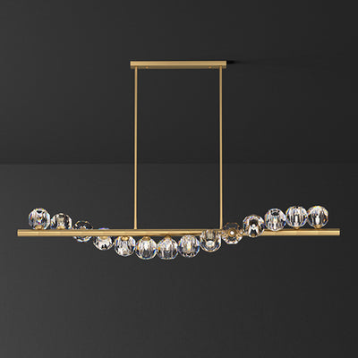 Lustre Moderne de Luxe Magic Bean Orb Linéaire en Cuivre et Cristal 9/11/14/17 Lumières Pour Salon 