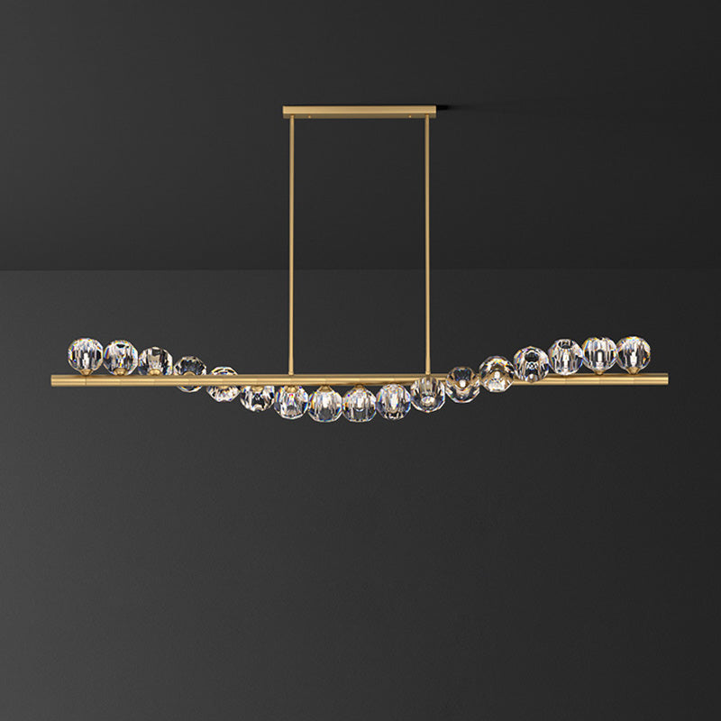 Lustre Moderne de Luxe Magic Bean Orb Linéaire en Cuivre et Cristal 9/11/14/17 Lumières Pour Salon 