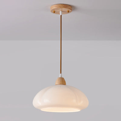 Zeitgenössische skandinavische Persimmon Runde Kegel Eiche Glas 1-Licht Pendelleuchte für Schlafzimmer 