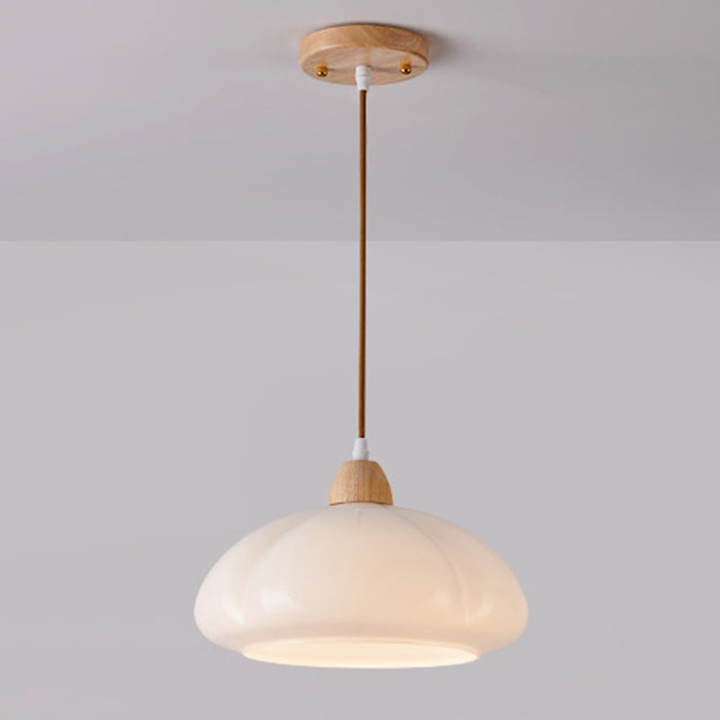 Zeitgenössische skandinavische Persimmon Runde Kegel Eiche Glas 1-Licht Pendelleuchte für Schlafzimmer 