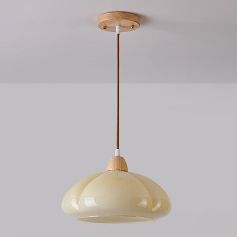 Zeitgenössische skandinavische Persimmon Runde Kegel Eiche Glas 1-Licht Pendelleuchte für Schlafzimmer 