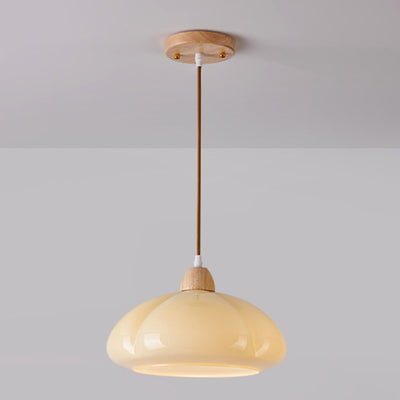 Zeitgenössische skandinavische Persimmon Runde Kegel Eiche Glas 1-Licht Pendelleuchte für Schlafzimmer 