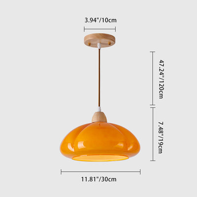 Zeitgenössische skandinavische Persimmon Runde Kegel Eiche Glas 1-Licht Pendelleuchte für Schlafzimmer 
