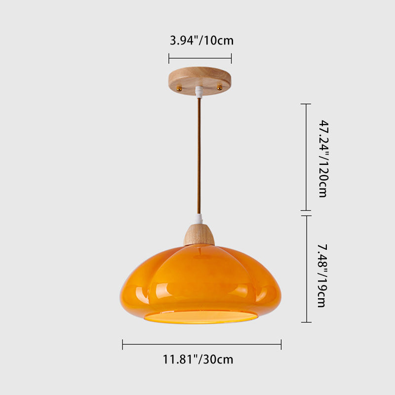 Zeitgenössische skandinavische Persimmon Runde Kegel Eiche Glas 1-Licht Pendelleuchte für Schlafzimmer 