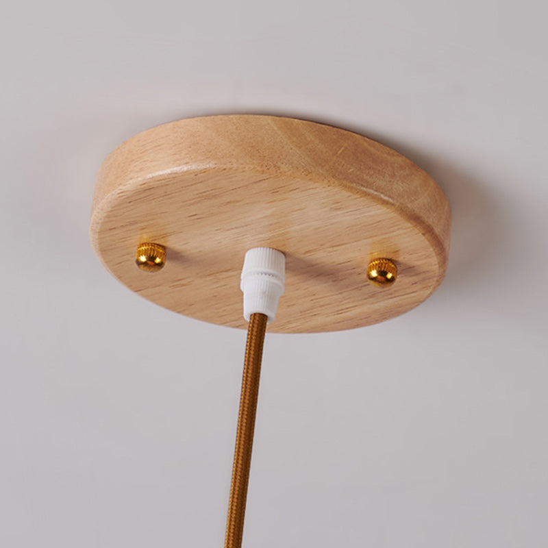 Zeitgenössische skandinavische Persimmon Runde Kegel Eiche Glas 1-Licht Pendelleuchte für Schlafzimmer 