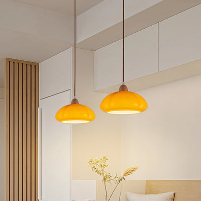 Zeitgenössische skandinavische Persimmon Runde Kegel Eiche Glas 1-Licht Pendelleuchte für Schlafzimmer 