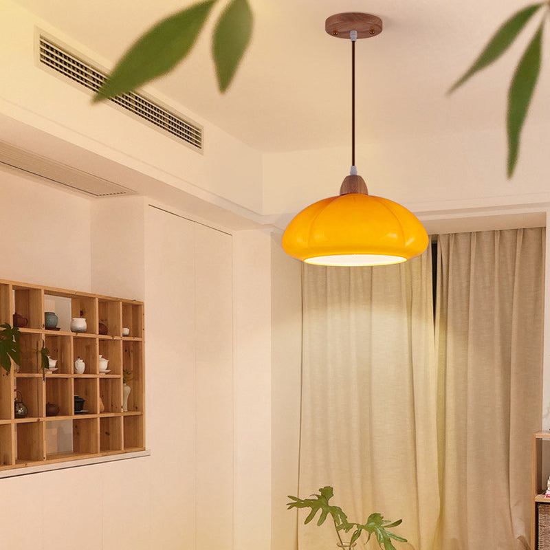 Zeitgenössische skandinavische Persimmon Runde Kegel Eiche Glas 1-Licht Pendelleuchte für Schlafzimmer 