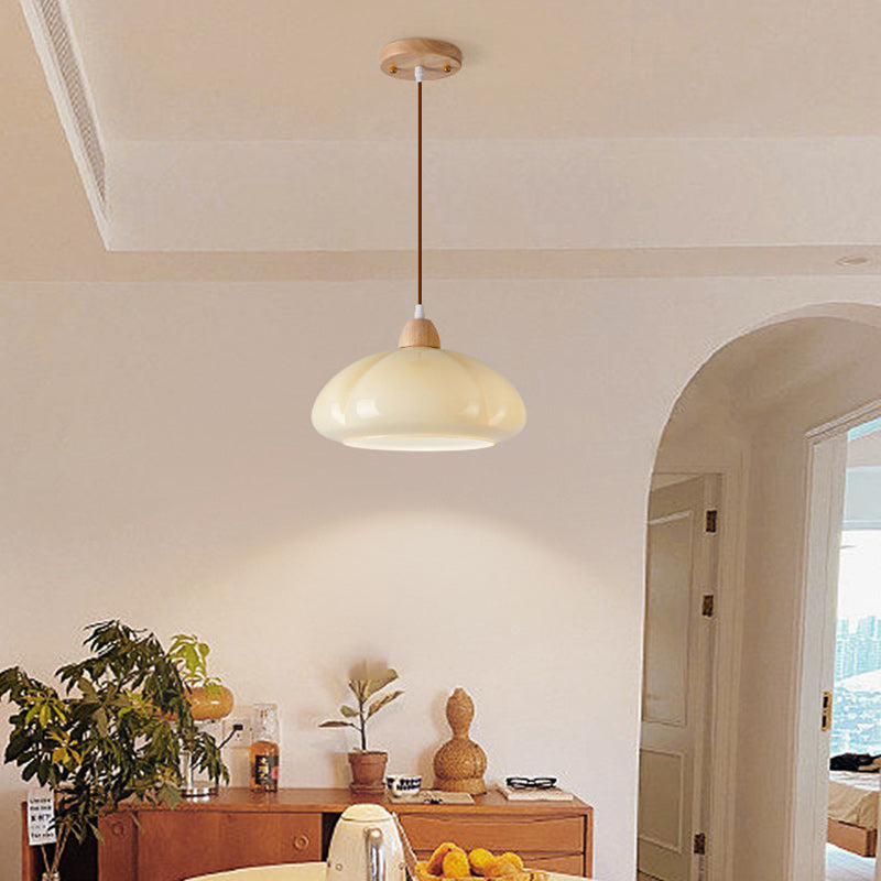 Zeitgenössische skandinavische Persimmon Runde Kegel Eiche Glas 1-Licht Pendelleuchte für Schlafzimmer 
