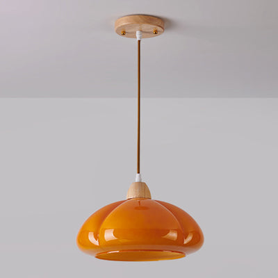 Zeitgenössische skandinavische Persimmon Runde Kegel Eiche Glas 1-Licht Pendelleuchte für Schlafzimmer 
