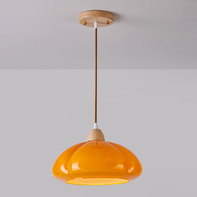 Zeitgenössische skandinavische Persimmon Runde Kegel Eiche Glas 1-Licht Pendelleuchte für Schlafzimmer 