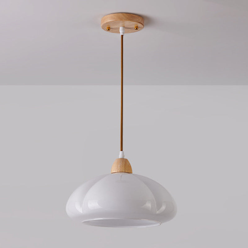 Zeitgenössische skandinavische Persimmon Runde Kegel Eiche Glas 1-Licht Pendelleuchte für Schlafzimmer 