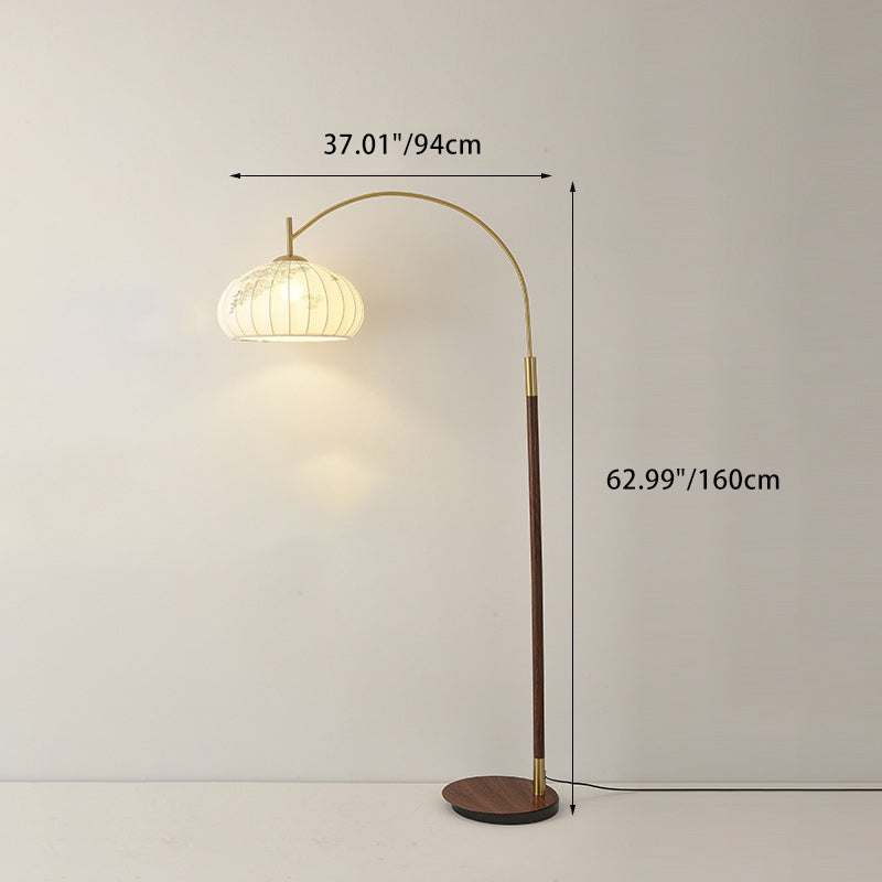 Lampe de sol traditionnelle chinoise ronde ovale en tissu de fer à 1 lumière pour salon 