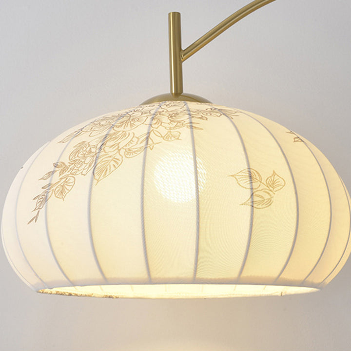 Lampe de sol traditionnelle chinoise ronde ovale en tissu de fer à 1 lumière pour salon 