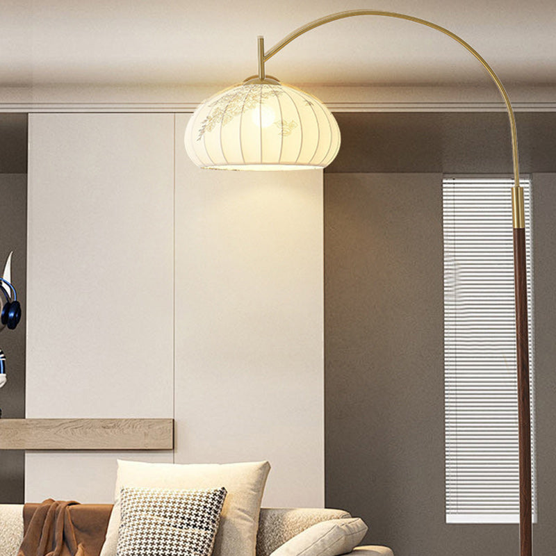 Lampe de sol traditionnelle chinoise ronde ovale en tissu de fer à 1 lumière pour salon 