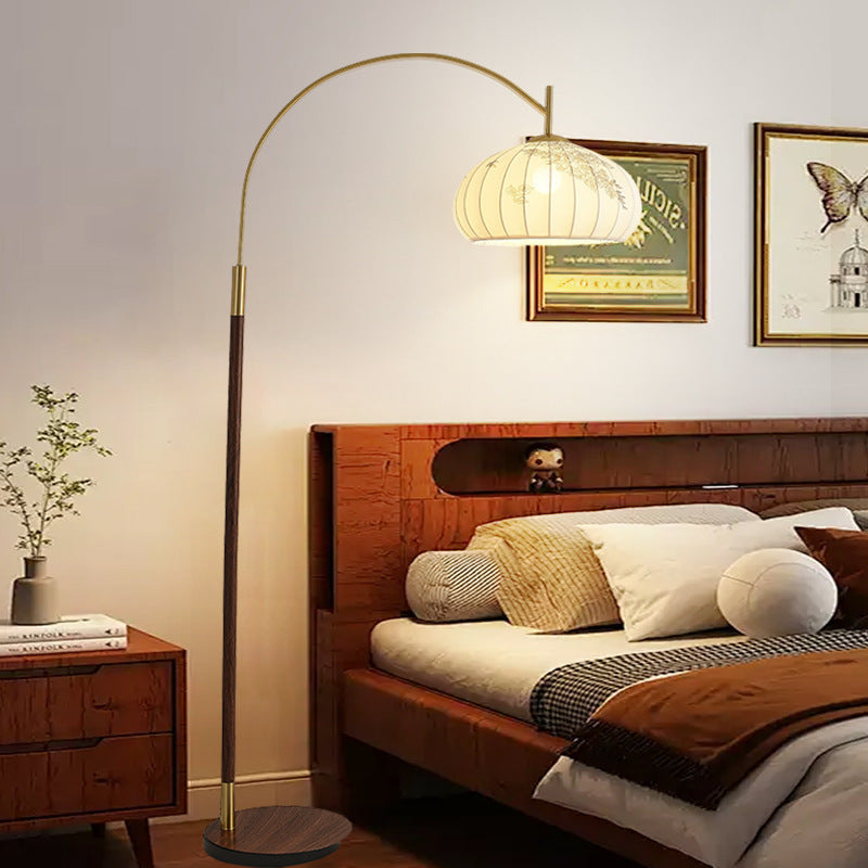 Lampe de sol traditionnelle chinoise ronde ovale en tissu de fer à 1 lumière pour salon 