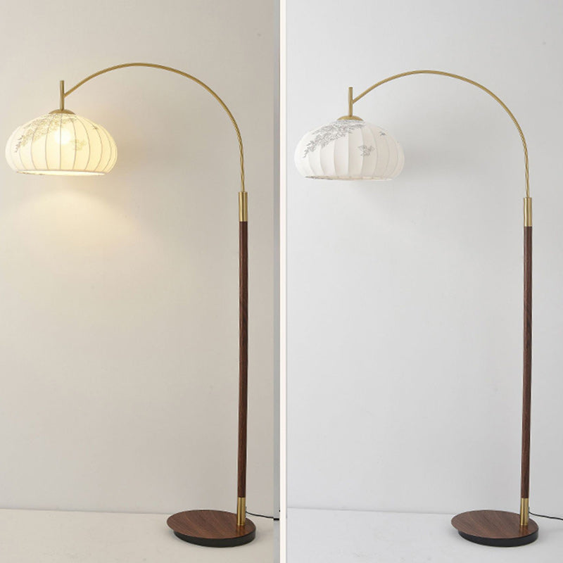 Lampe de sol traditionnelle chinoise ronde ovale en tissu de fer à 1 lumière pour salon 