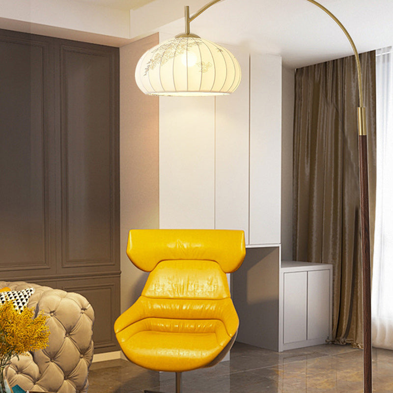 Lampe de sol traditionnelle chinoise ronde ovale en tissu de fer à 1 lumière pour salon 