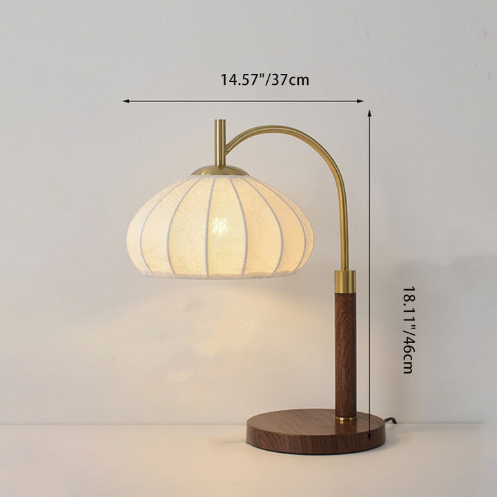 Lámpara de mesa de 1 luz de tela de hierro con forma de cono ovalado redondo impreso en chino tradicional para sala de estar 
