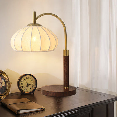 Lampe de table 1 lumière en tissu fer imprimé chinois traditionnel rond ovale cône pour salon 