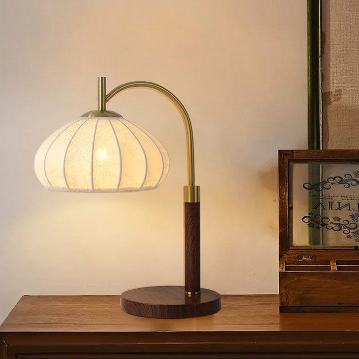 Lámpara de mesa de 1 luz de tela de hierro con forma de cono ovalado redondo impreso en chino tradicional para sala de estar 