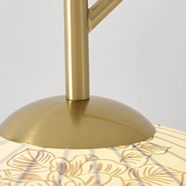 Lámpara de mesa de 1 luz de tela de hierro con forma de cono ovalado redondo impreso en chino tradicional para sala de estar 