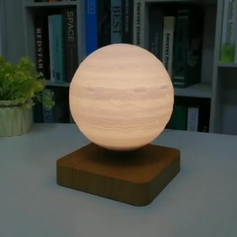 Lámpara de Mesa LED de Madera ABS en Forma de Orbe Redondo de Luna 3D PEGT de Levitación Creativa Contemporánea para Dormitorio 