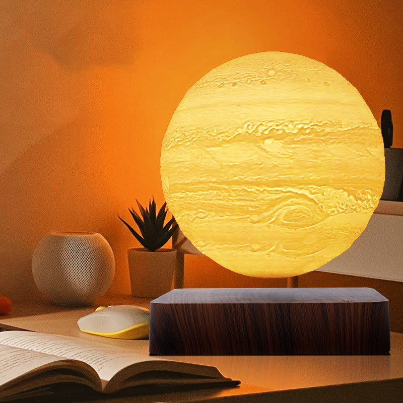 Lámpara de Mesa LED de Madera ABS en Forma de Orbe Redondo de Luna 3D PEGT de Levitación Creativa Contemporánea para Dormitorio 