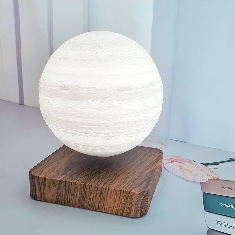 Lámpara de Mesa LED de Madera ABS en Forma de Orbe Redondo de Luna 3D PEGT de Levitación Creativa Contemporánea para Dormitorio 