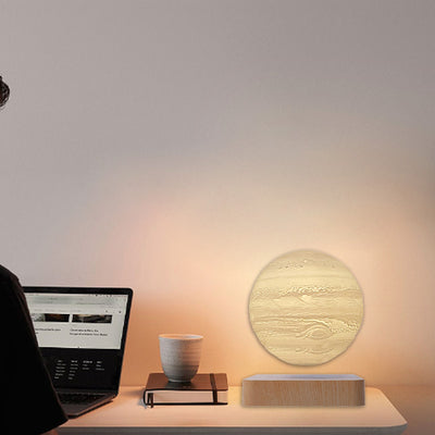 Lámpara de Mesa LED de Madera ABS en Forma de Orbe Redondo de Luna 3D PEGT de Levitación Creativa Contemporánea para Dormitorio 