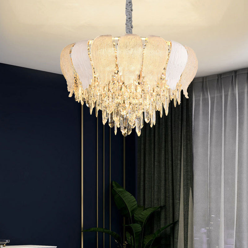 Lustre moderne rond en fer avec cristaux 9/15/21 lumières pour salon 