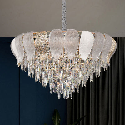 Lustre moderne rond en fer avec cristaux 9/15/21 lumières pour salon 