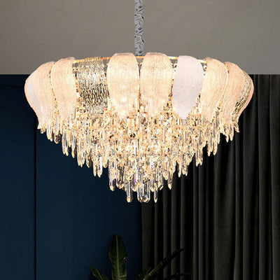Lustre moderne rond en fer avec cristaux 9/15/21 lumières pour salon 