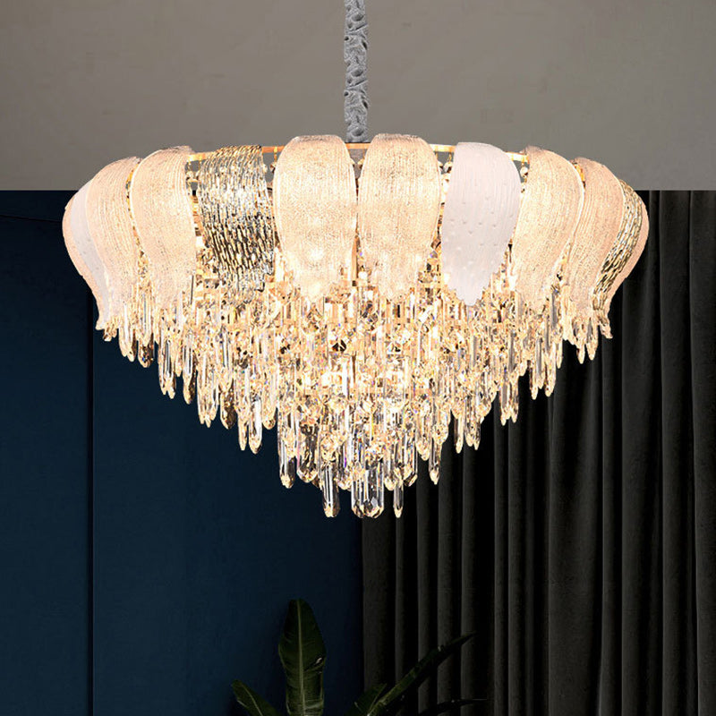 Lustre moderne rond en fer avec cristaux 9/15/21 lumières pour salon 