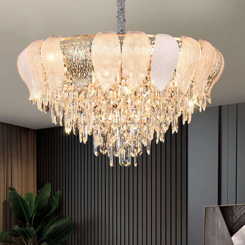 Lustre moderne rond en fer avec cristaux 9/15/21 lumières pour salon 