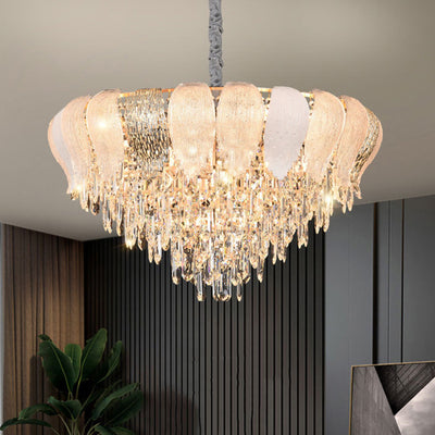 Lustre moderne rond en fer avec cristaux 9/15/21 lumières pour salon 